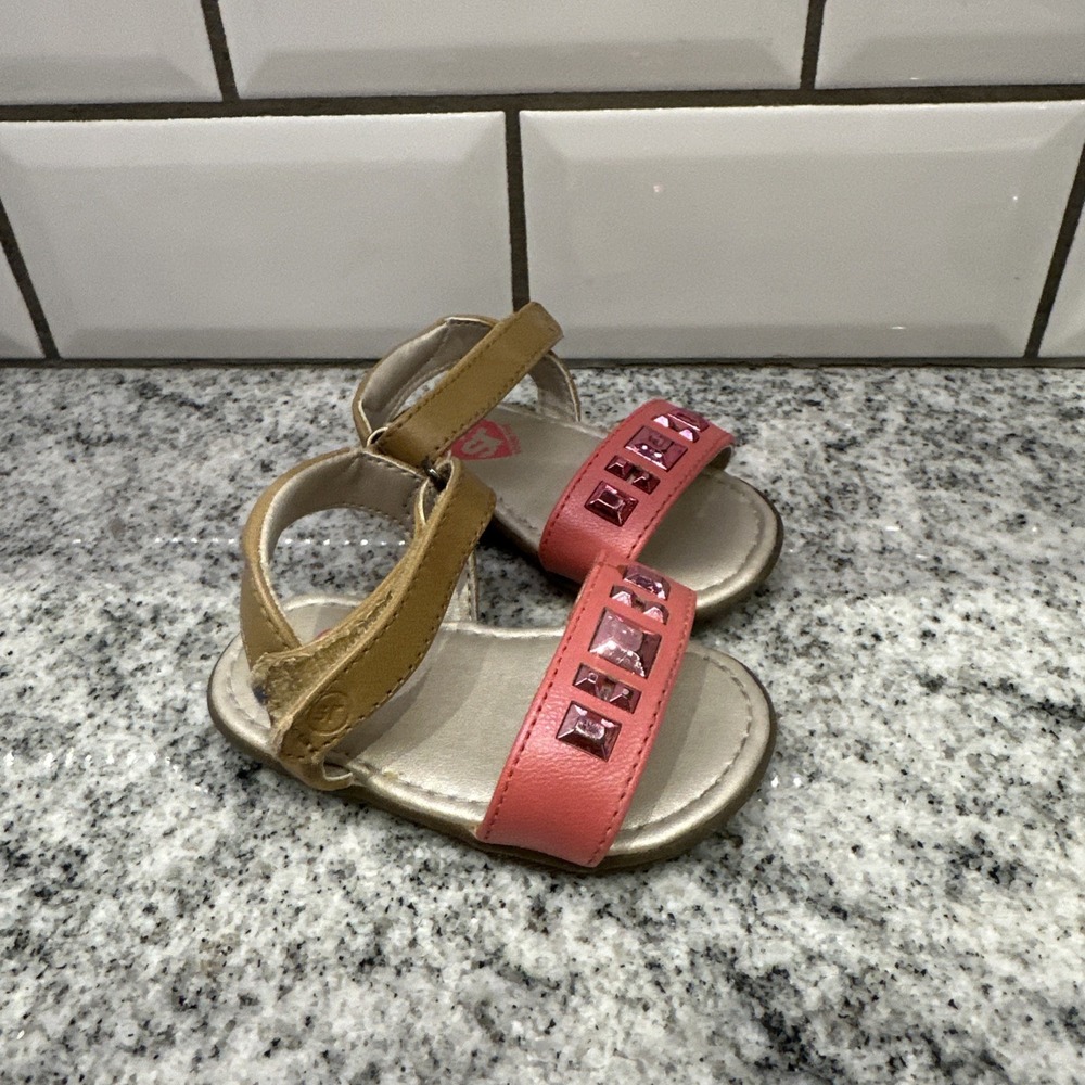 Stride Rite Girls Size 2 M Pink Linnea 55427 Ankle Strap Sandals Bling Light